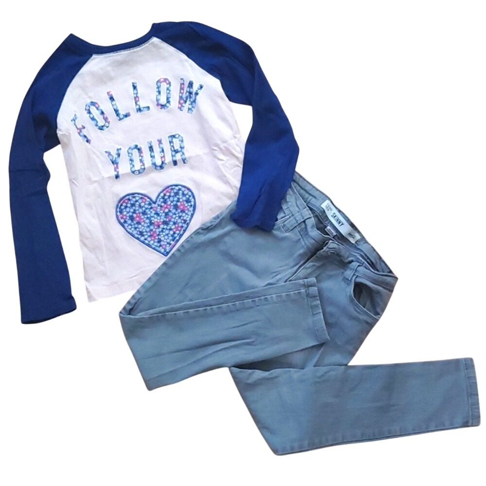 Carters Girls Size 7 Follow Your Heart‎ Long Sleeve with Denim Co Grey Skinnies
